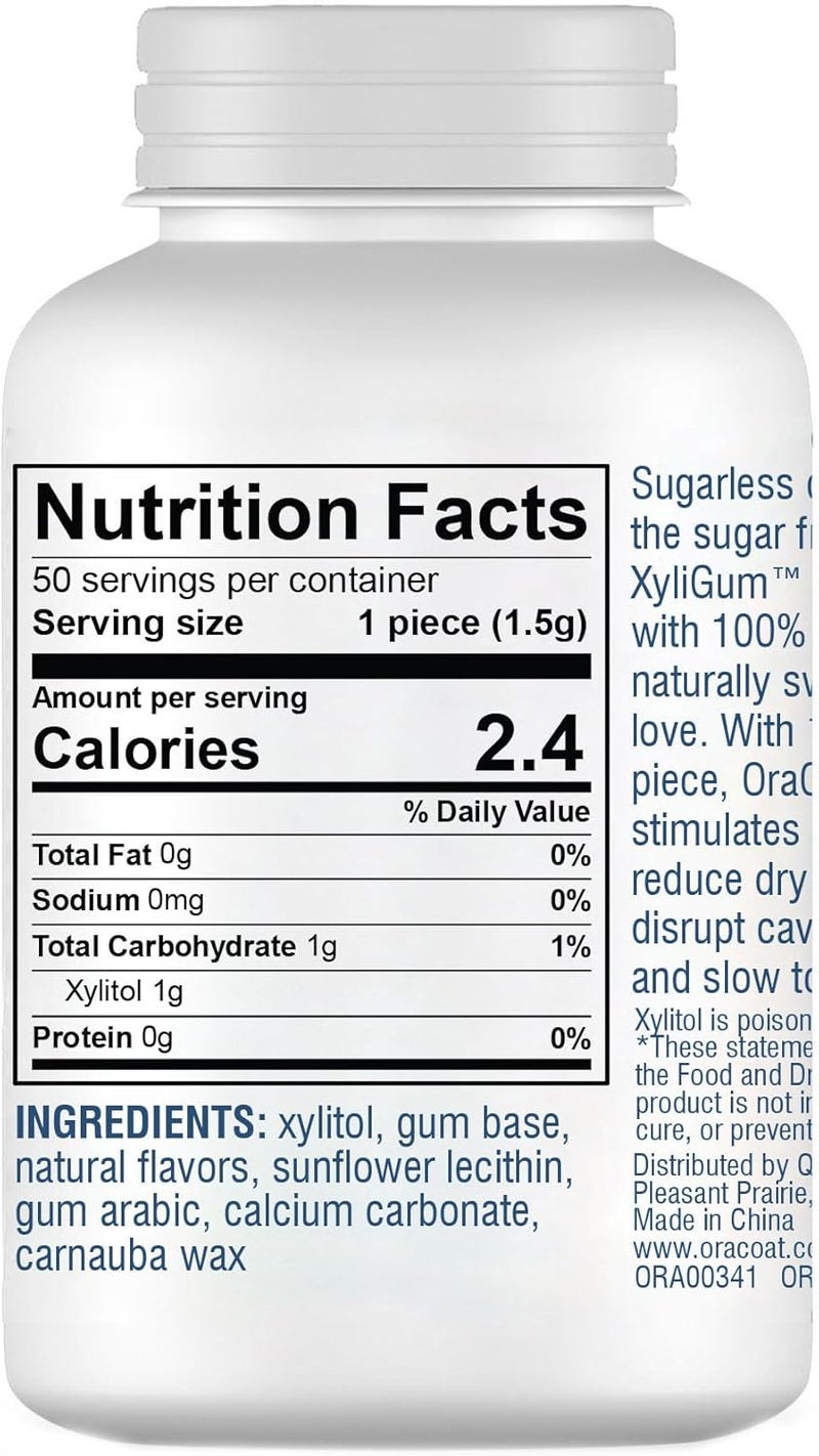 OraCoat XyliGum Dry Mouth - Sugar Free Chewing Gum with Xylitol, Spearmint Flavor, 50 Pieces - Image 2